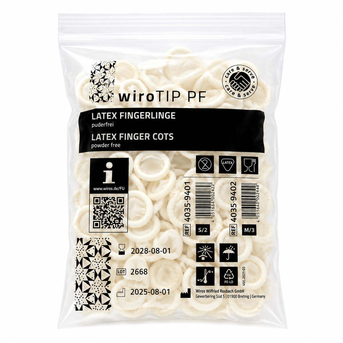 wiroTIP PF Latex-Fingerlinge puderfrei  – 100 Stück