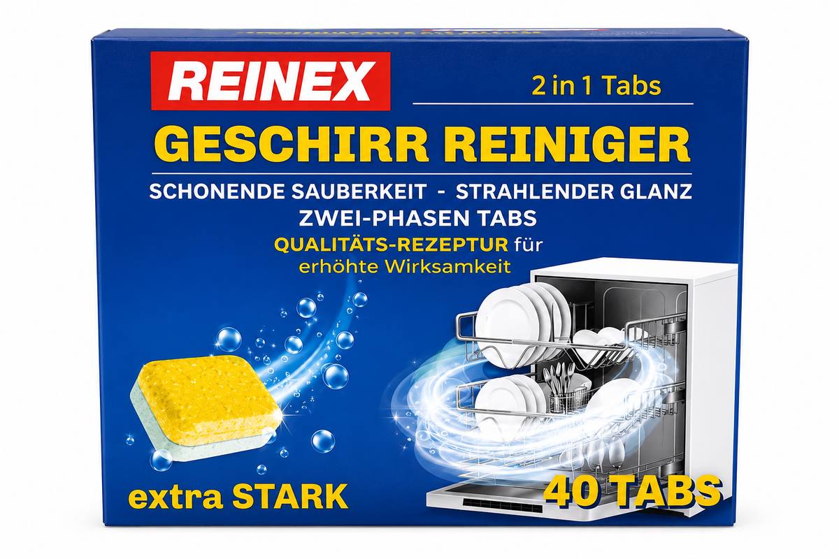 REINEX Geschirr-Reiniger 2 in 1 Tabs extra stark – 40 Tabs