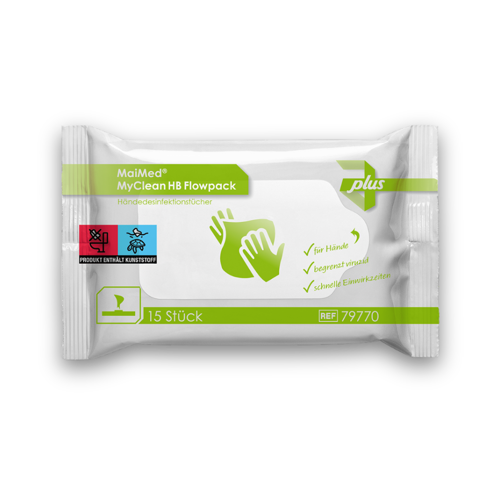 MaiMed® MyClean HB Flowpack Händedesinfektionstücher – 15 Stück