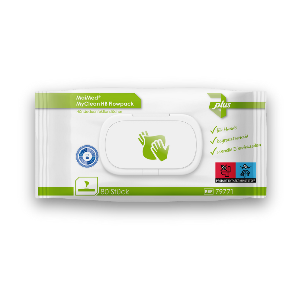 MaiMed® MyClean HB Flowpack Händedesinfektionstücher – 80 Stück